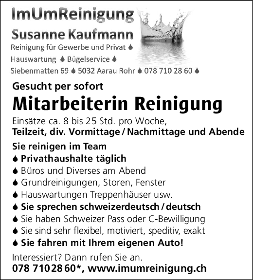 Mitarbeiter/in Reinigung