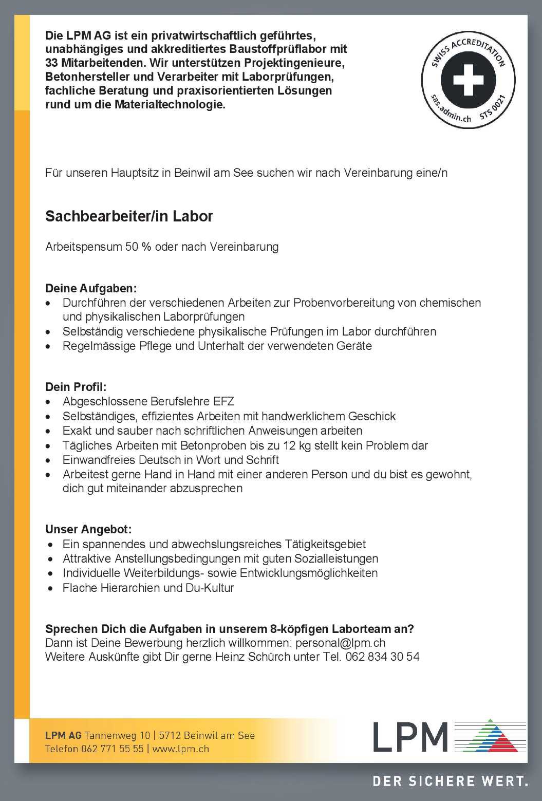 Sachbearbeiter/in Labor