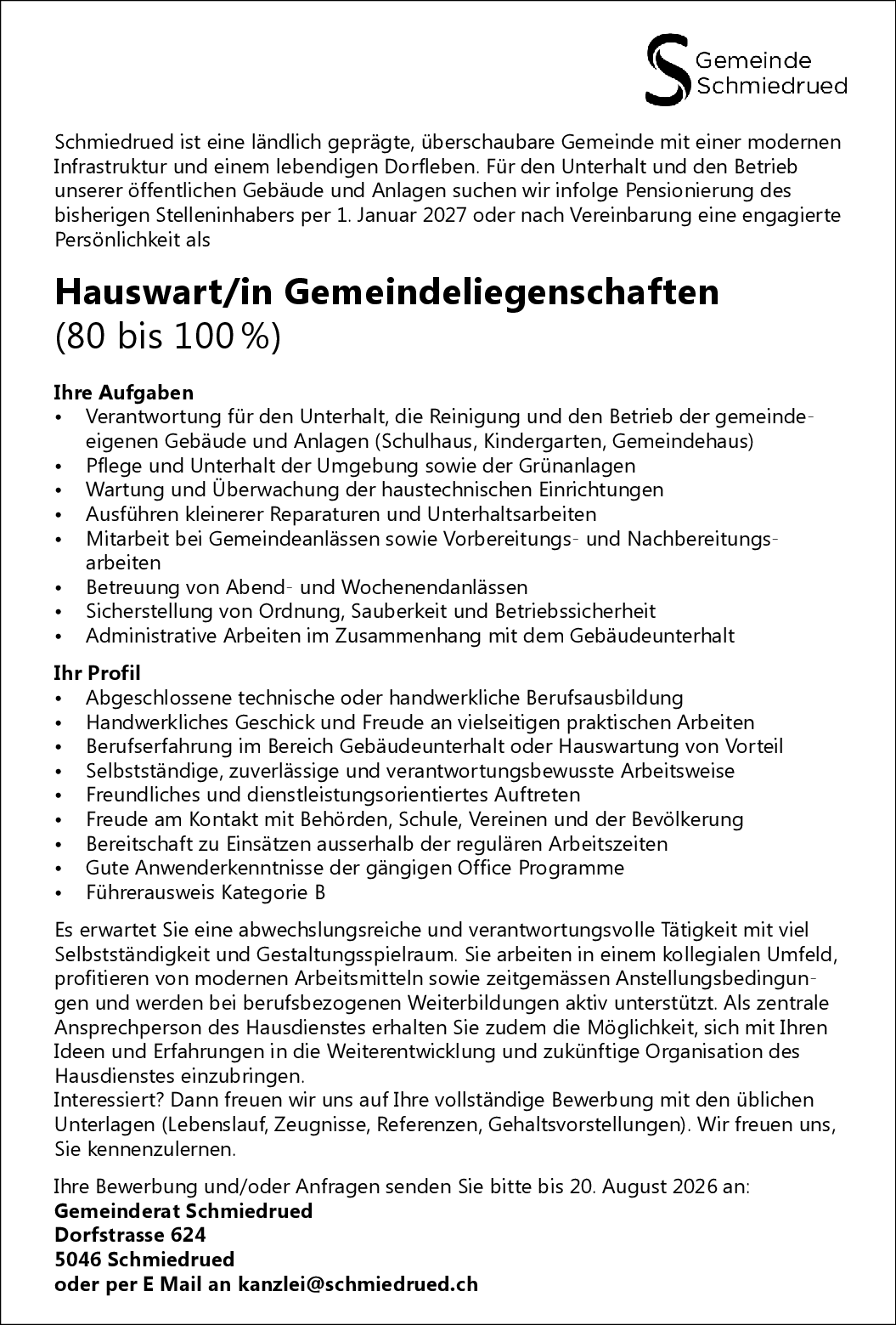 Hauswart/in 80-100%