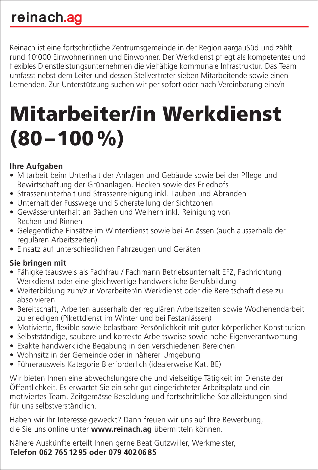 Mitarbeiter/in Werkdienst