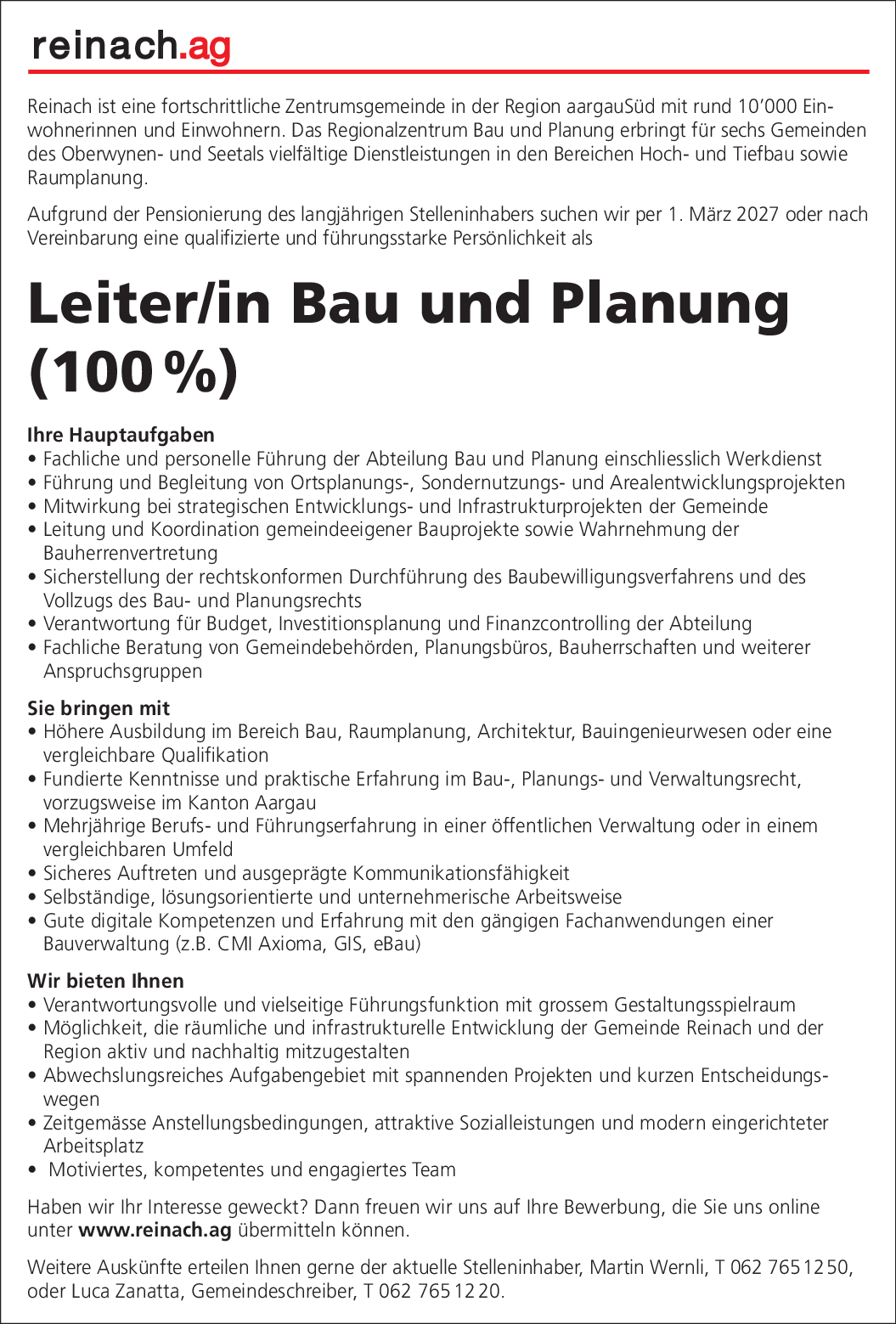 Leiter/in Bau und Planung