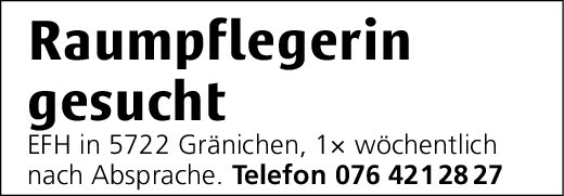 Raumpflegerin gesucht