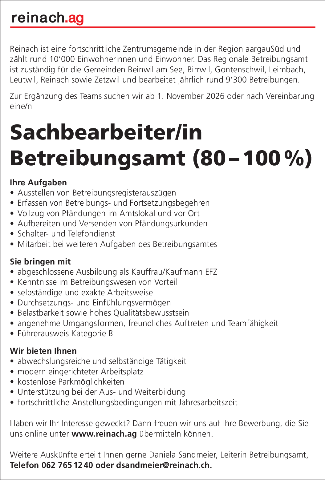 Sachbearbeiter/in Betreibungsamt
