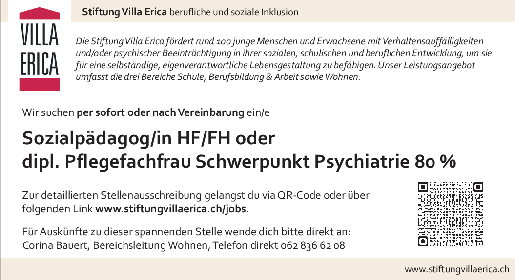 Sozialpädagog/in / Pflegefachfrau 80%